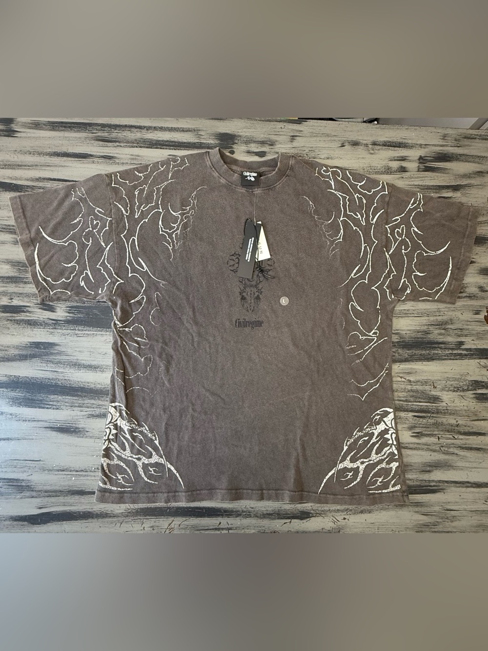Civil Regime Oversized Fit Men’s Brownish Grey Graphic Tee NWT! size Large